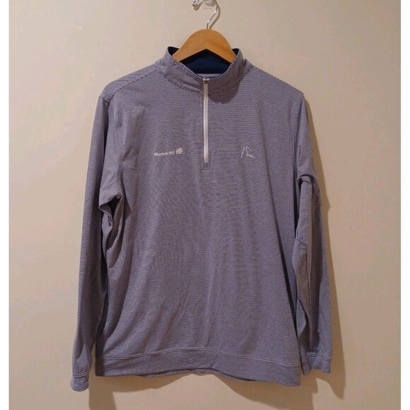 Rhoback Pullover Men's M Blue White Stripe 1/4 Q-Zip Performance Shirt Logo - Picture 1 of 9